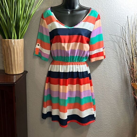 #274 Rosebud, striped lightweight, midi dress size small - Picture 1 of 8